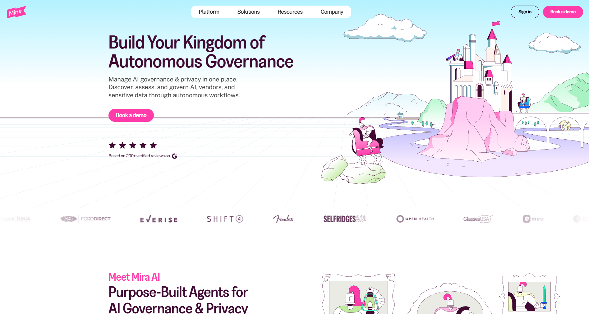 MineOS homepage. An autonomous AI governance and automated privacy operations platform.
